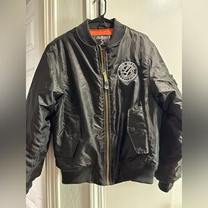 Men’s Small Long Beach Certified Bomber Puffer Zip Up Jacket